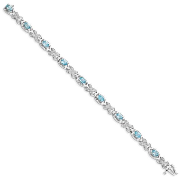 Kazi Luxury Silver Rhodium-plated Diamond & Light Swiss Blue Topaz Bracelet